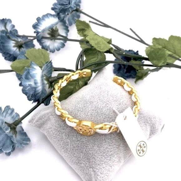 New Tory Burch Gemini White Leather Cuff Bracelet - Picture 7 of 10